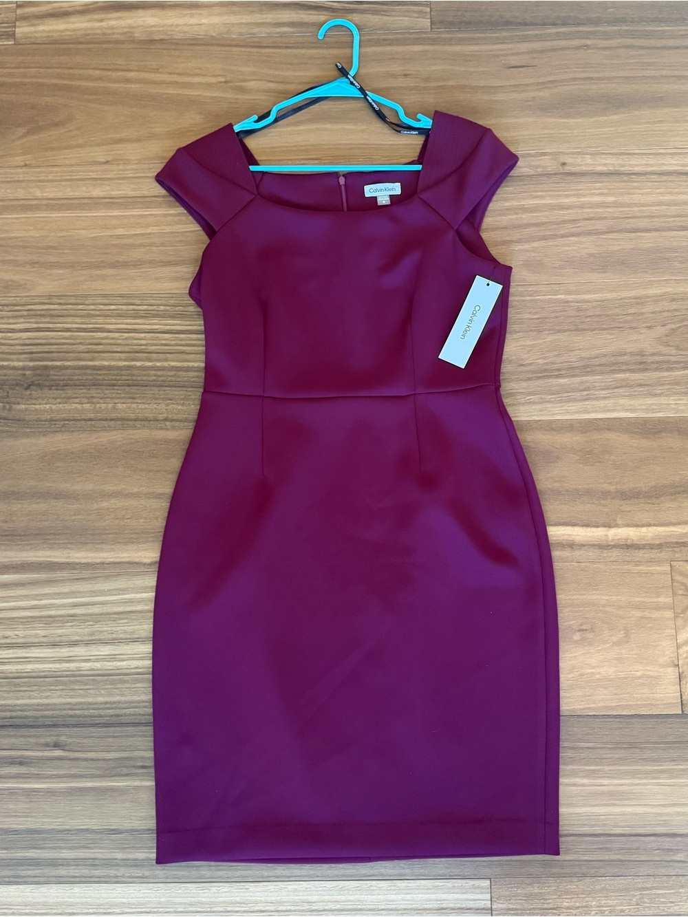 Calvin Klein Burgundy Cap-Sleeve Sheath Midi Dress